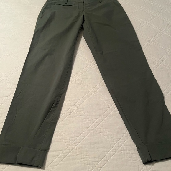 Theory Women's Olive Green Chinos 100% Cotton Size 4 Cuffed Straight Leg Preppy - Picture 7 of 11